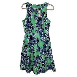 NWT J. Crew Sleeveless Fit & Flare Dress Size 4 Green Blue Floral Textured Lined